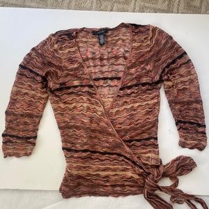 Vintage Laundry by Shelli Segal Space Dye Pointelle Knit Wrap Top Size L